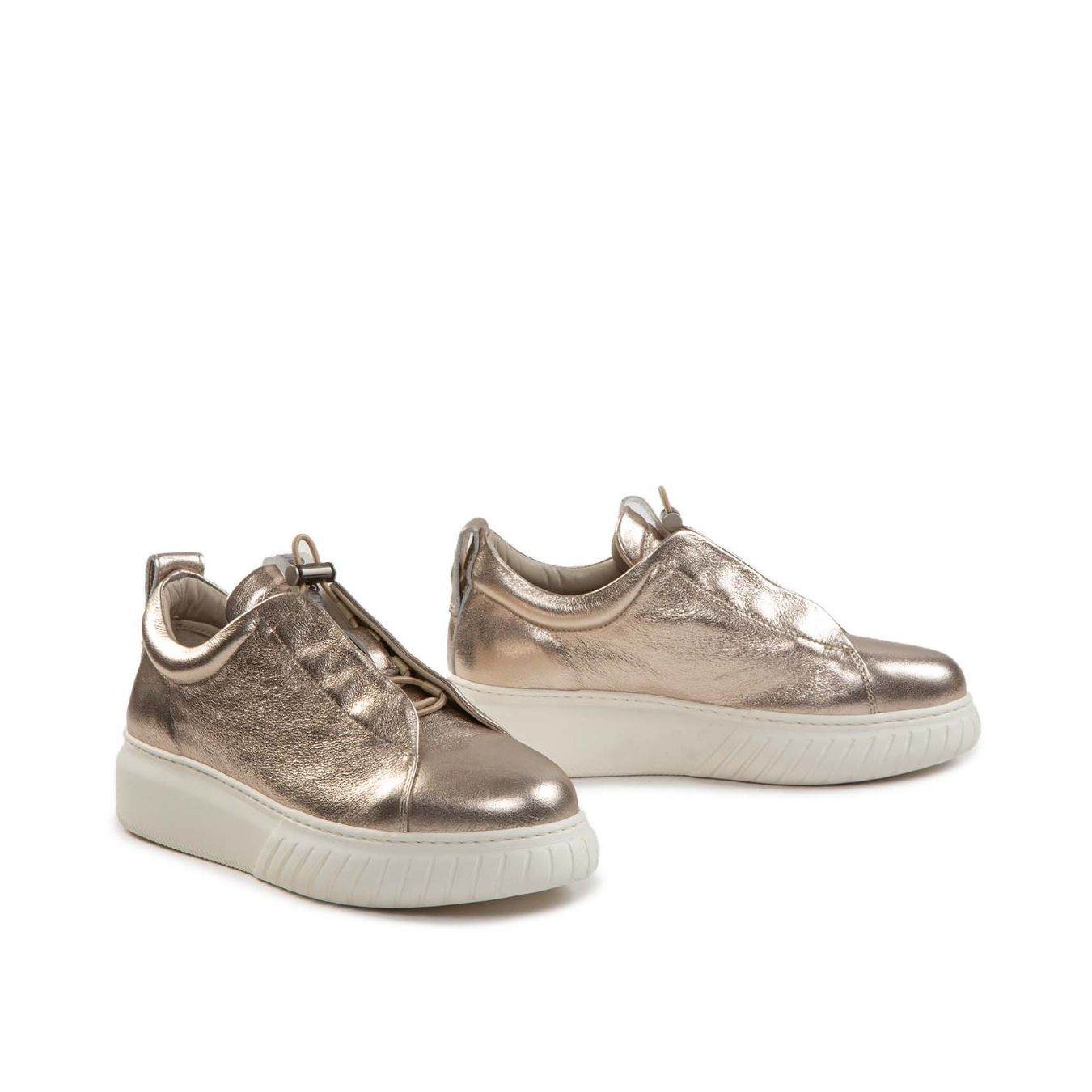 sneakers LIBI in pelle laminata vaniglia lato