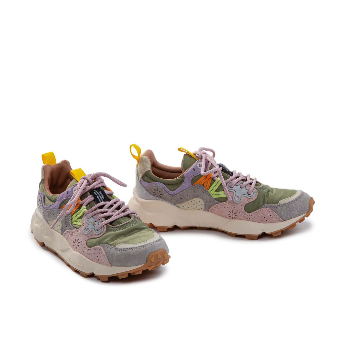 flower mountain sneakers YAMANO con inserti verde militare  lacci rosa