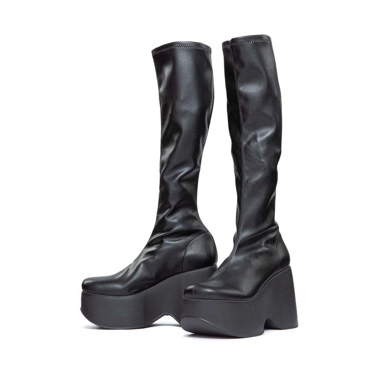 stivale zeppa in pelle nera