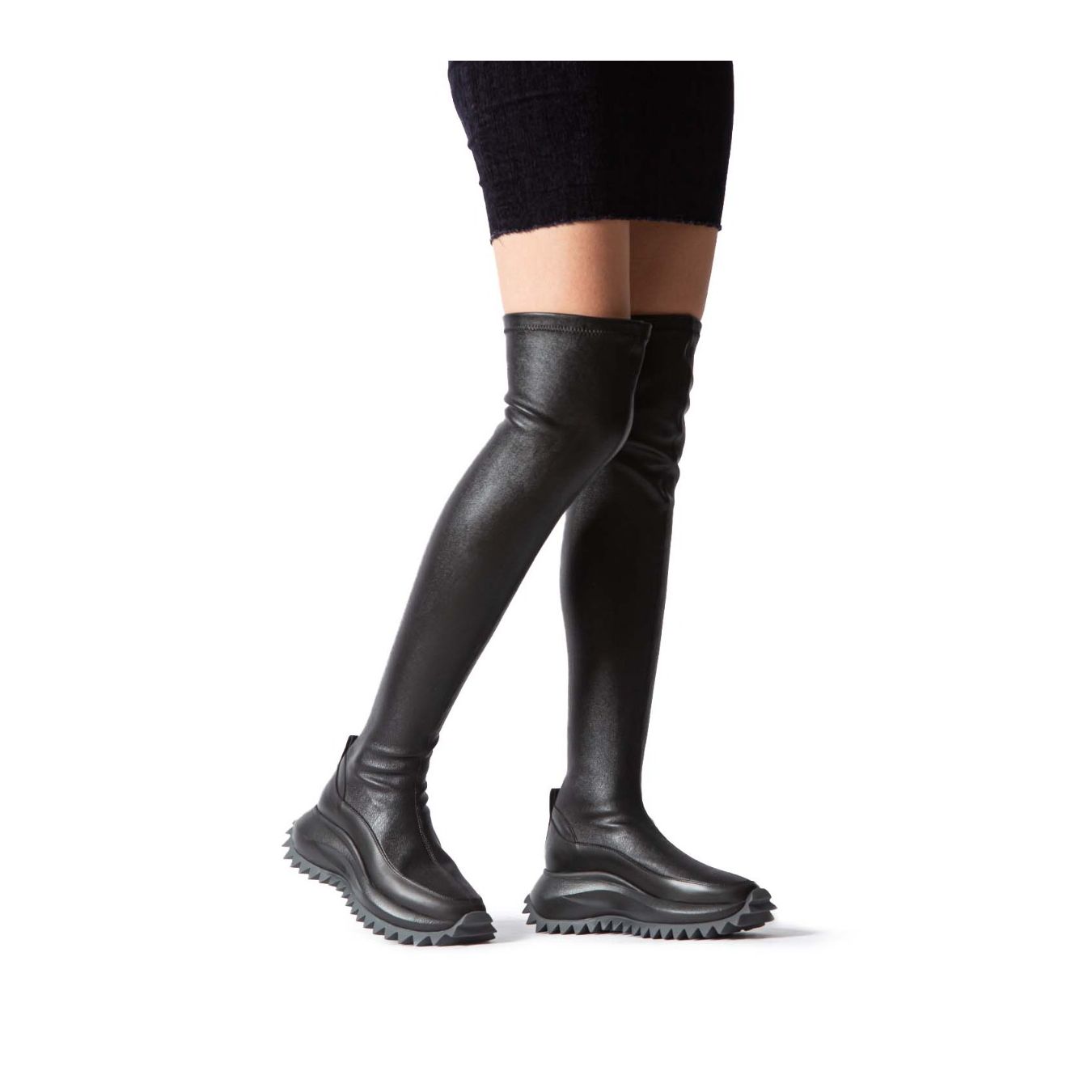 vic matie stivali cuissard con fondo sneakers in pelle nera lato