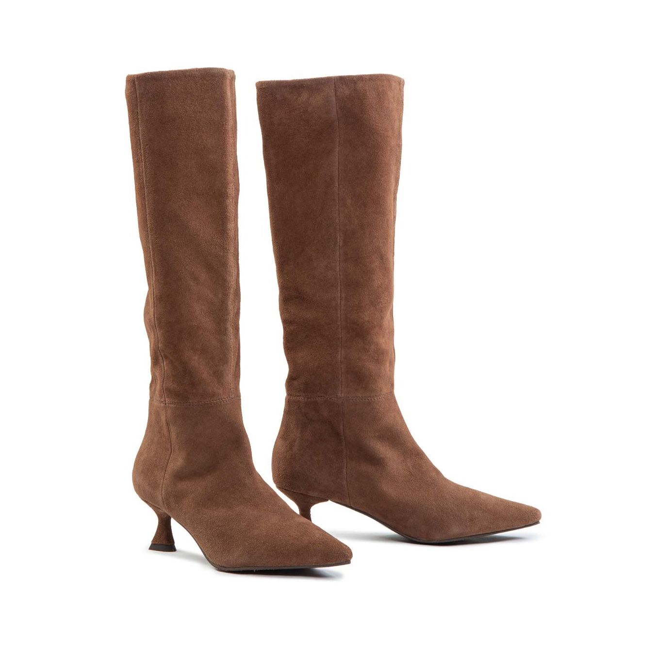stivali tacco rocchetto in camoscio marrone  lato