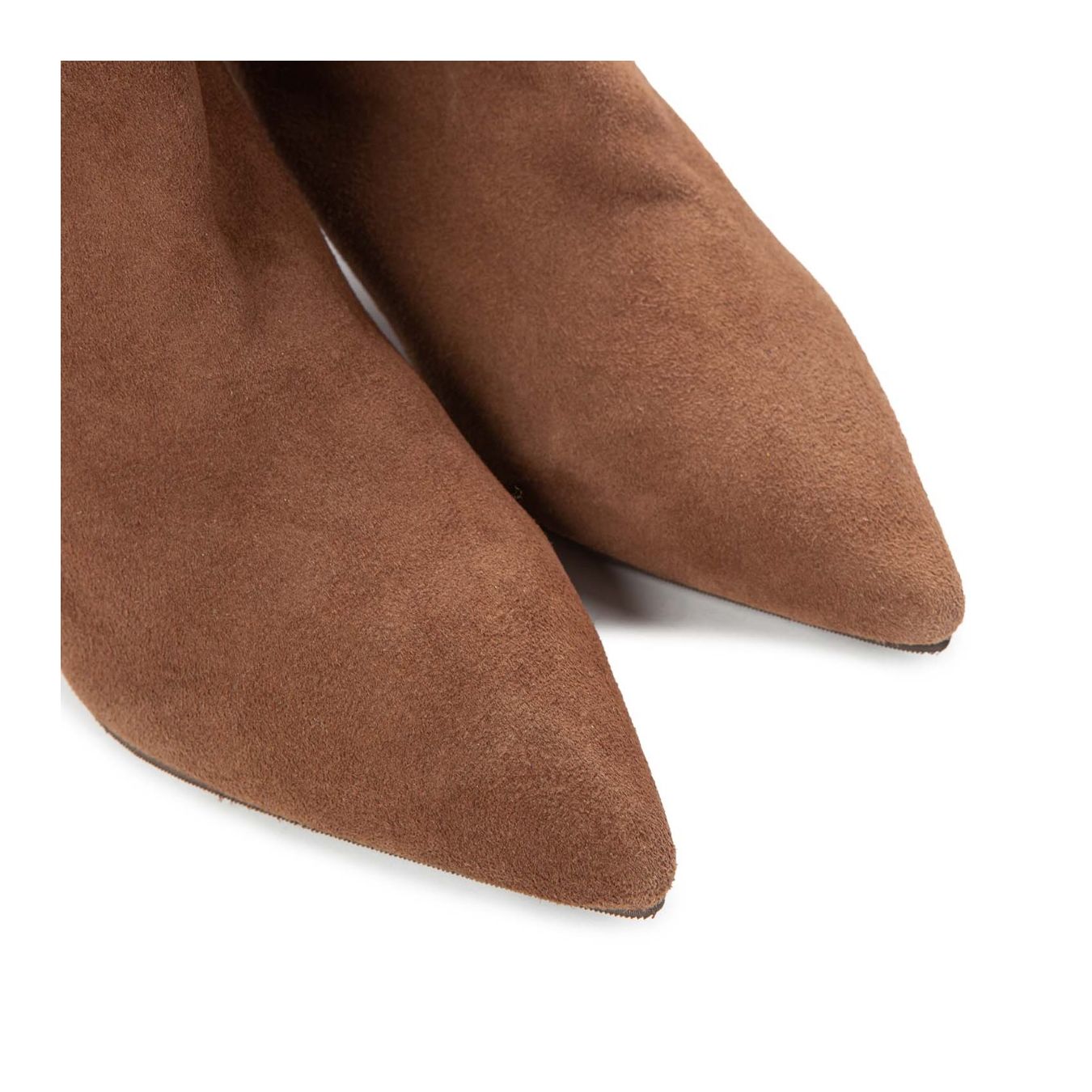 stivali tacco rocchetto in camoscio marrone  punta