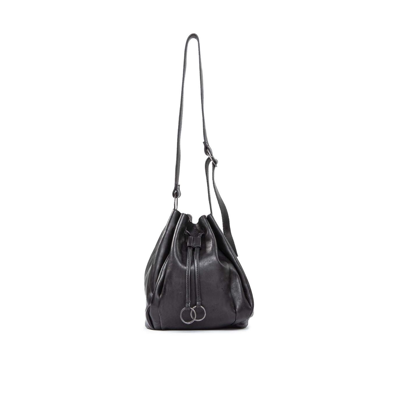 borsa a secchiello in pelle nera
