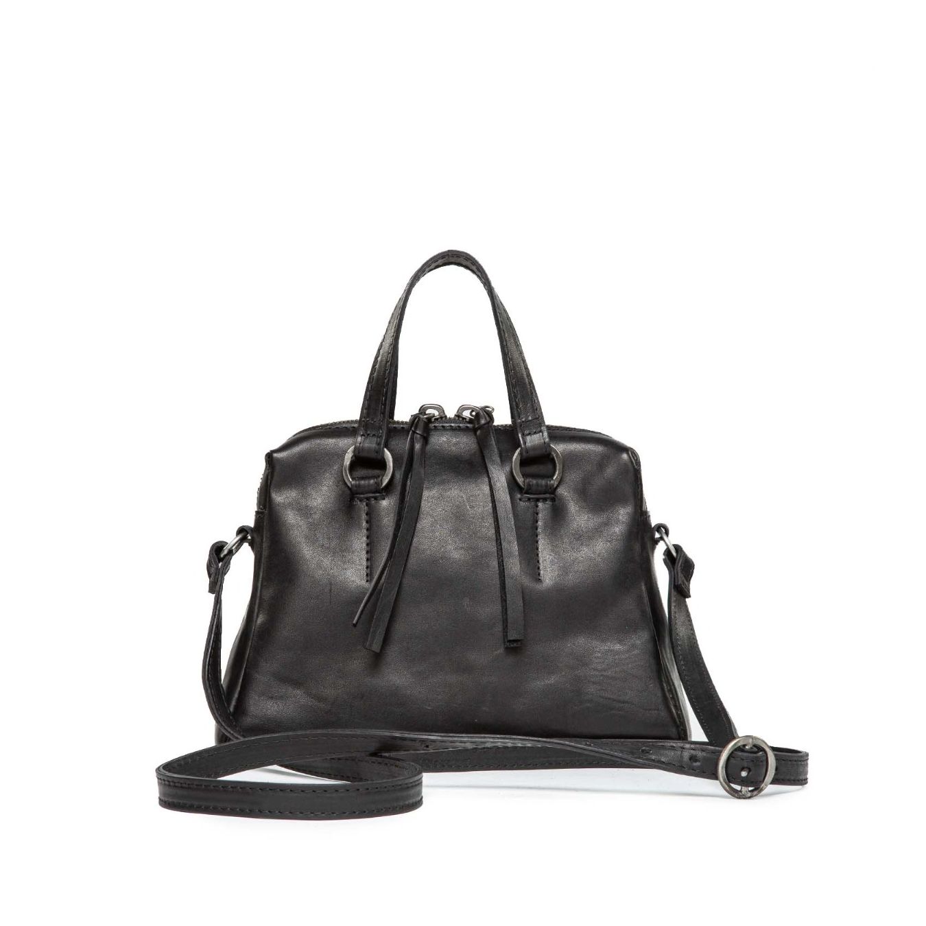 bauletto con doppio cursore in pelle nera 