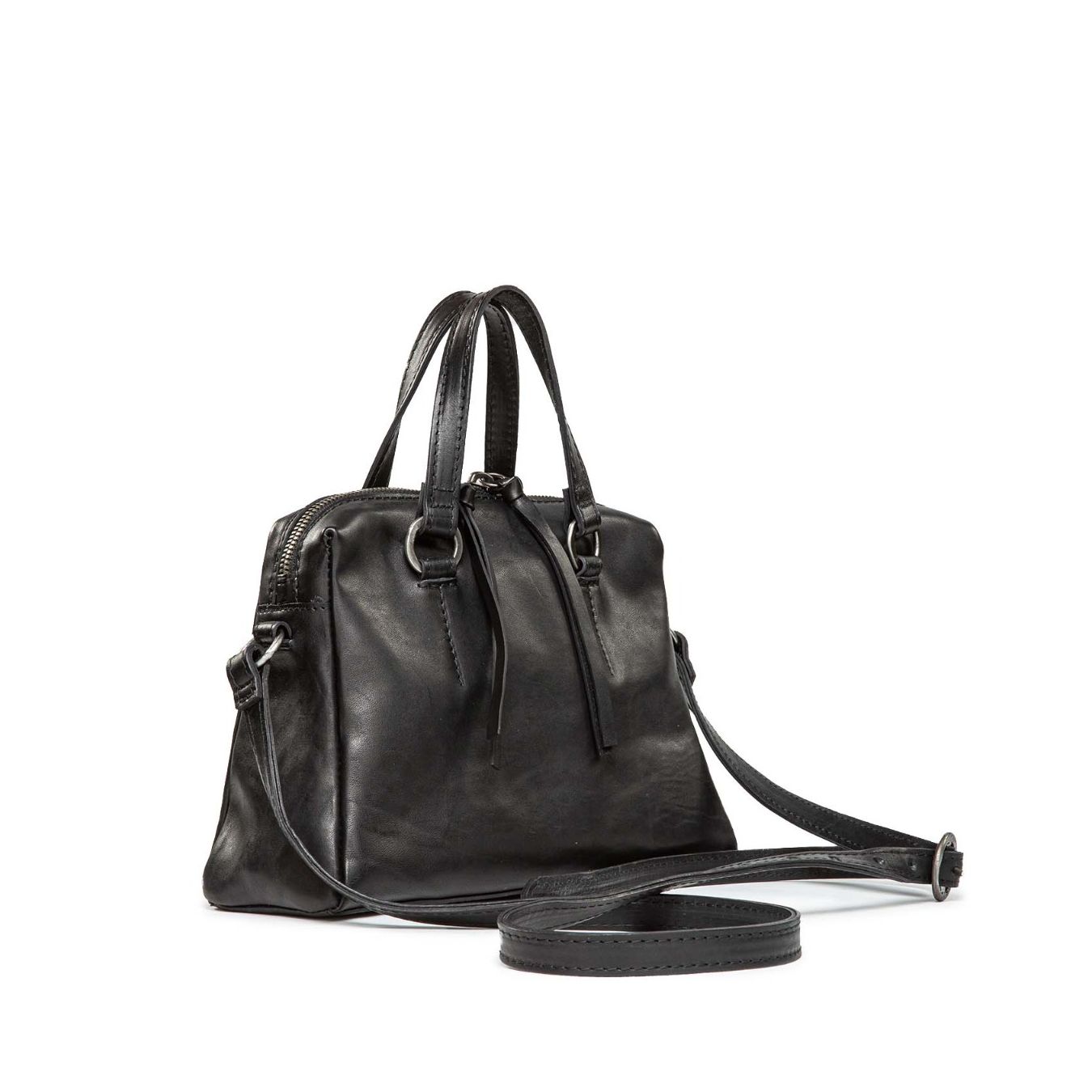 bauletto con doppio cursore in pelle nera 