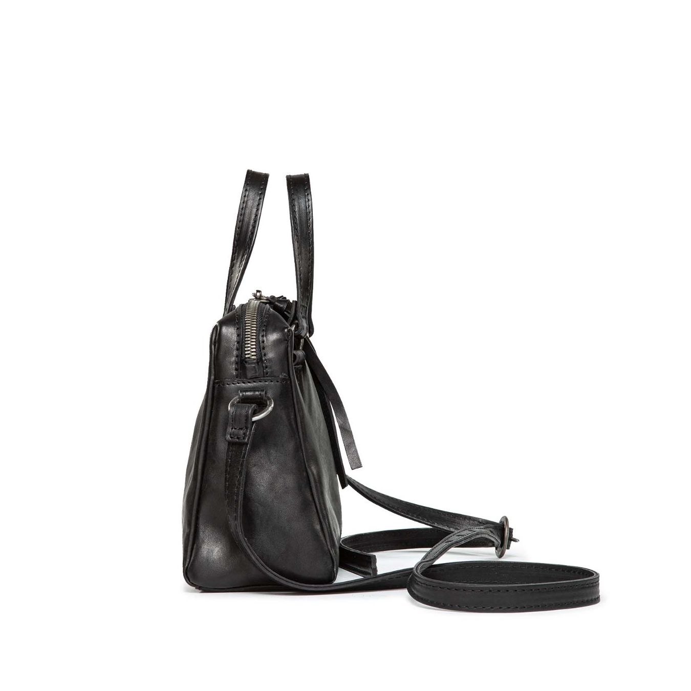 bauletto con doppio cursore in pelle nera 