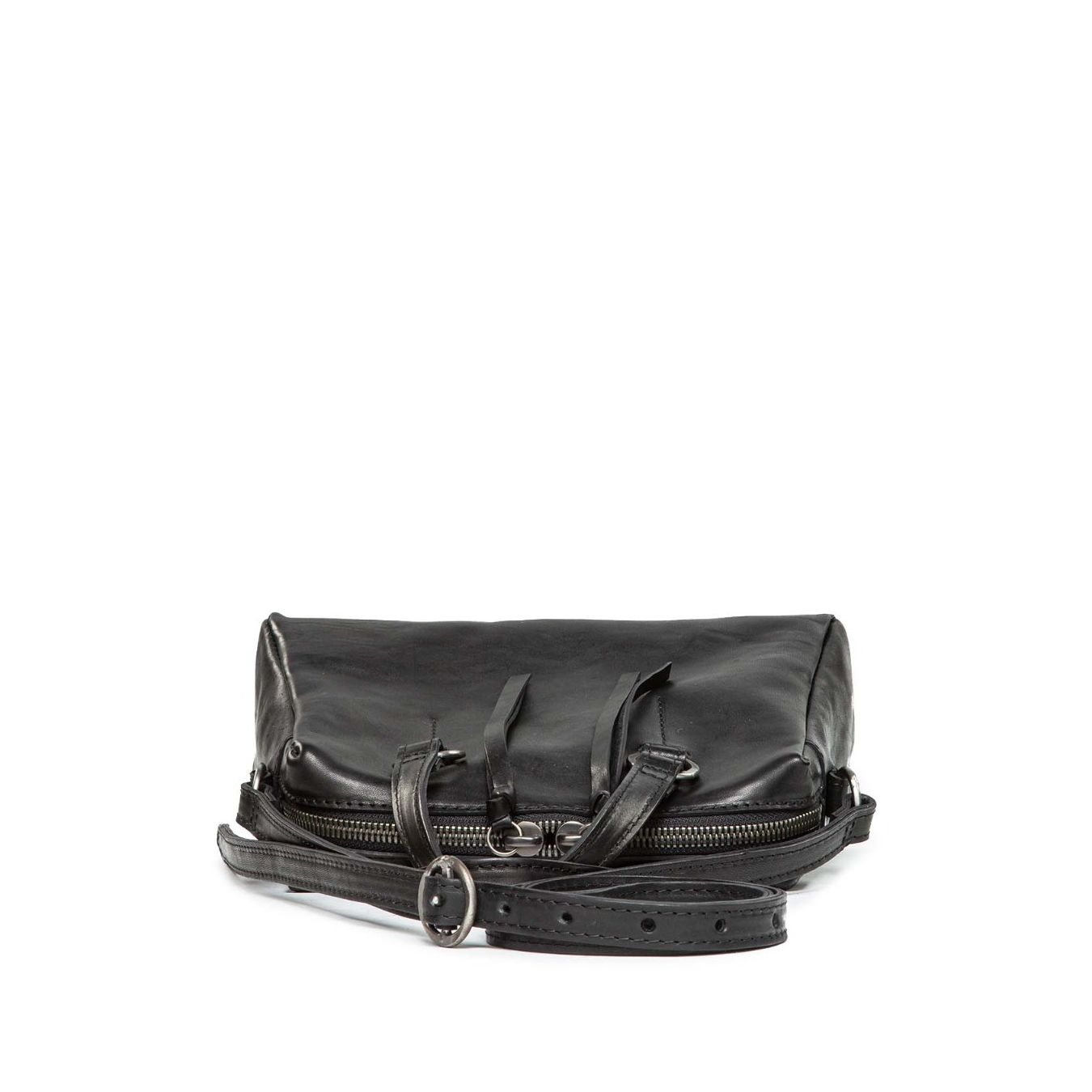 bauletto con doppio cursore in pelle nera 
