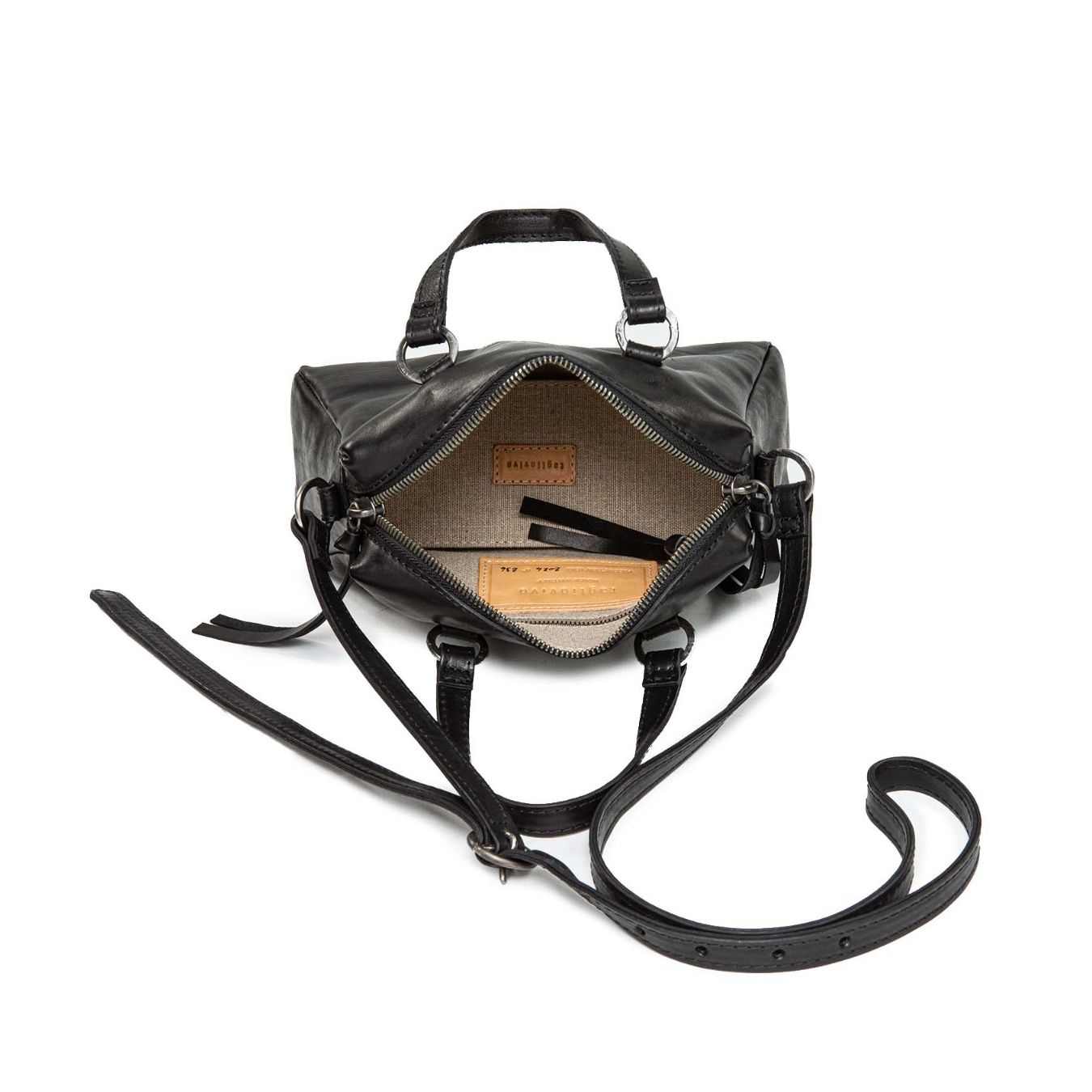 bauletto con doppio cursore in pelle nera 