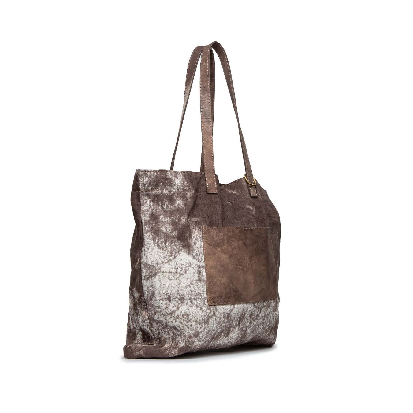 tagliovivo shopper HEMP in tessuto marrone tasca esterna
