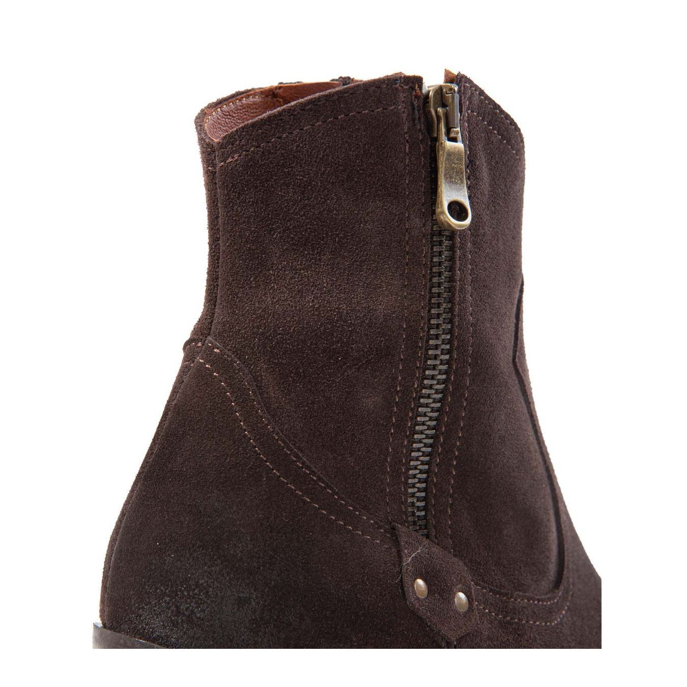 texano con doppia cerniera in camoscio marrone zip