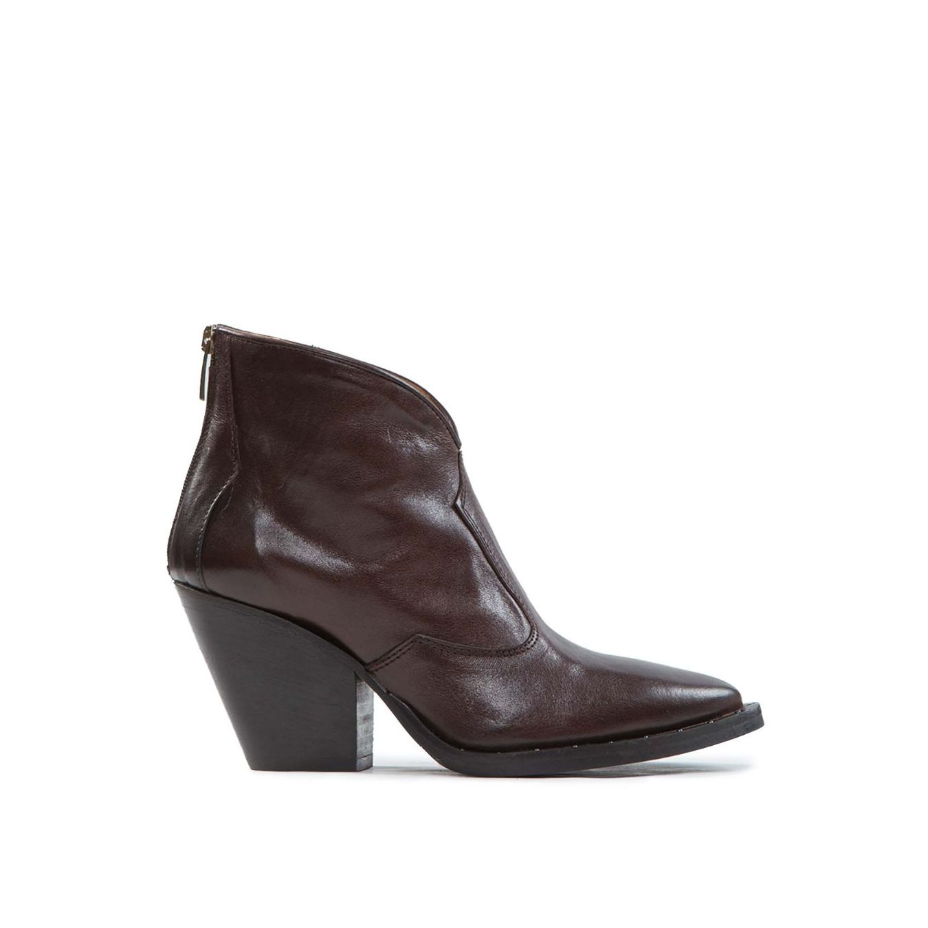 texano con scollo V in pelle marrone 