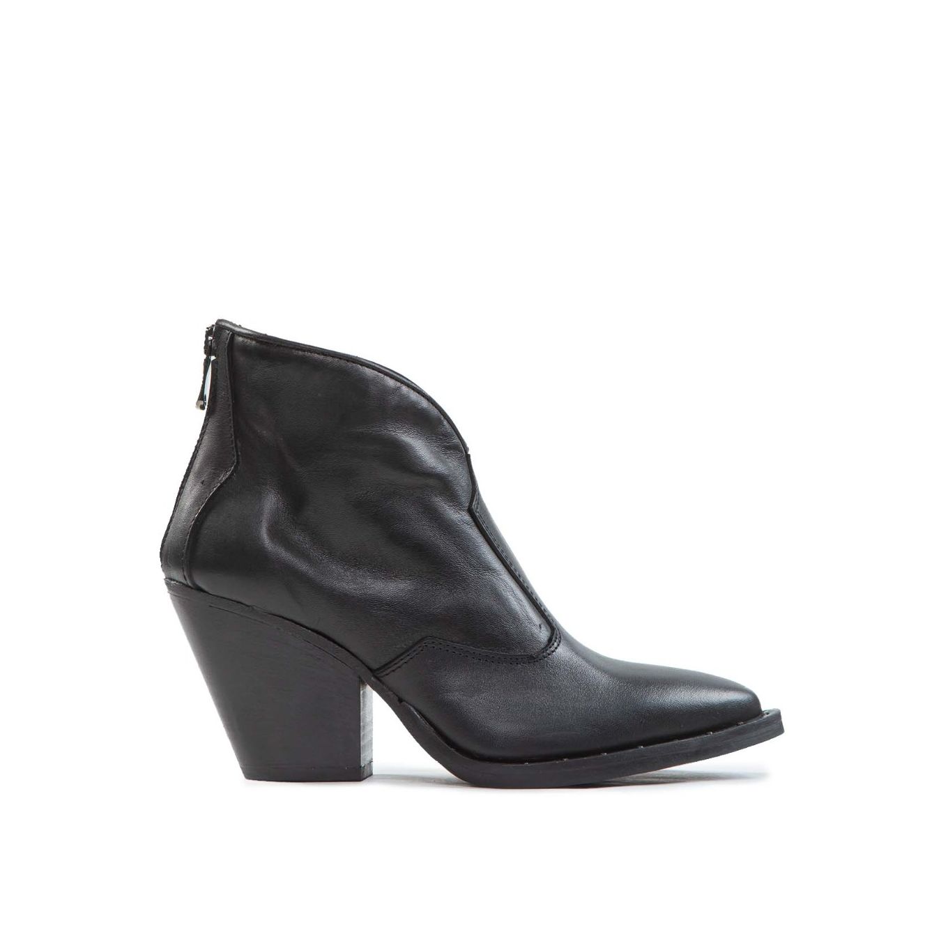 texano con scollo V in pelle nera 