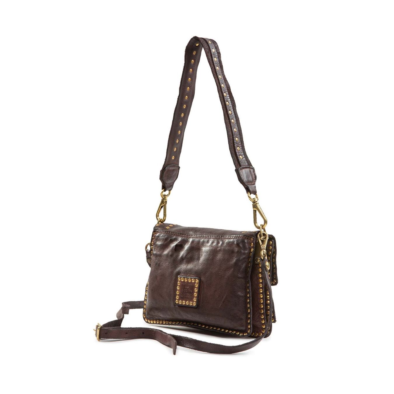 tracolla AGNESE con rivetti in pelle marrone dietro