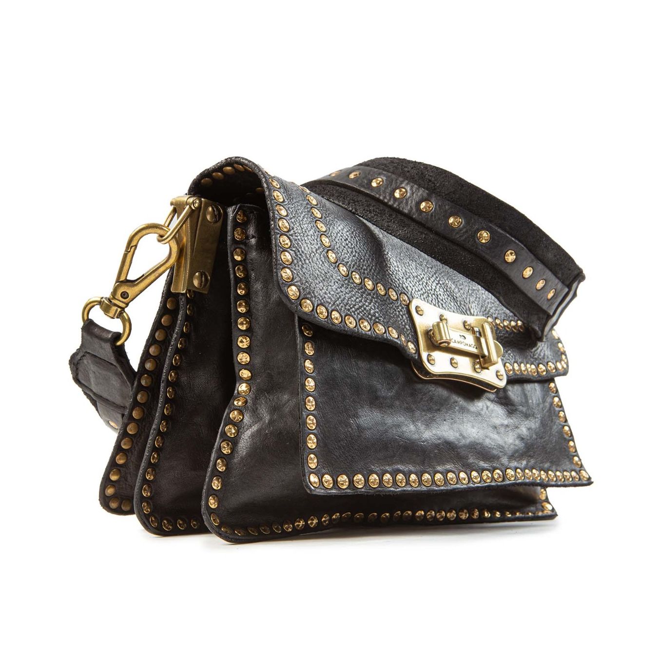 Tracolla AGNESE in pelle nera con rivetti lato