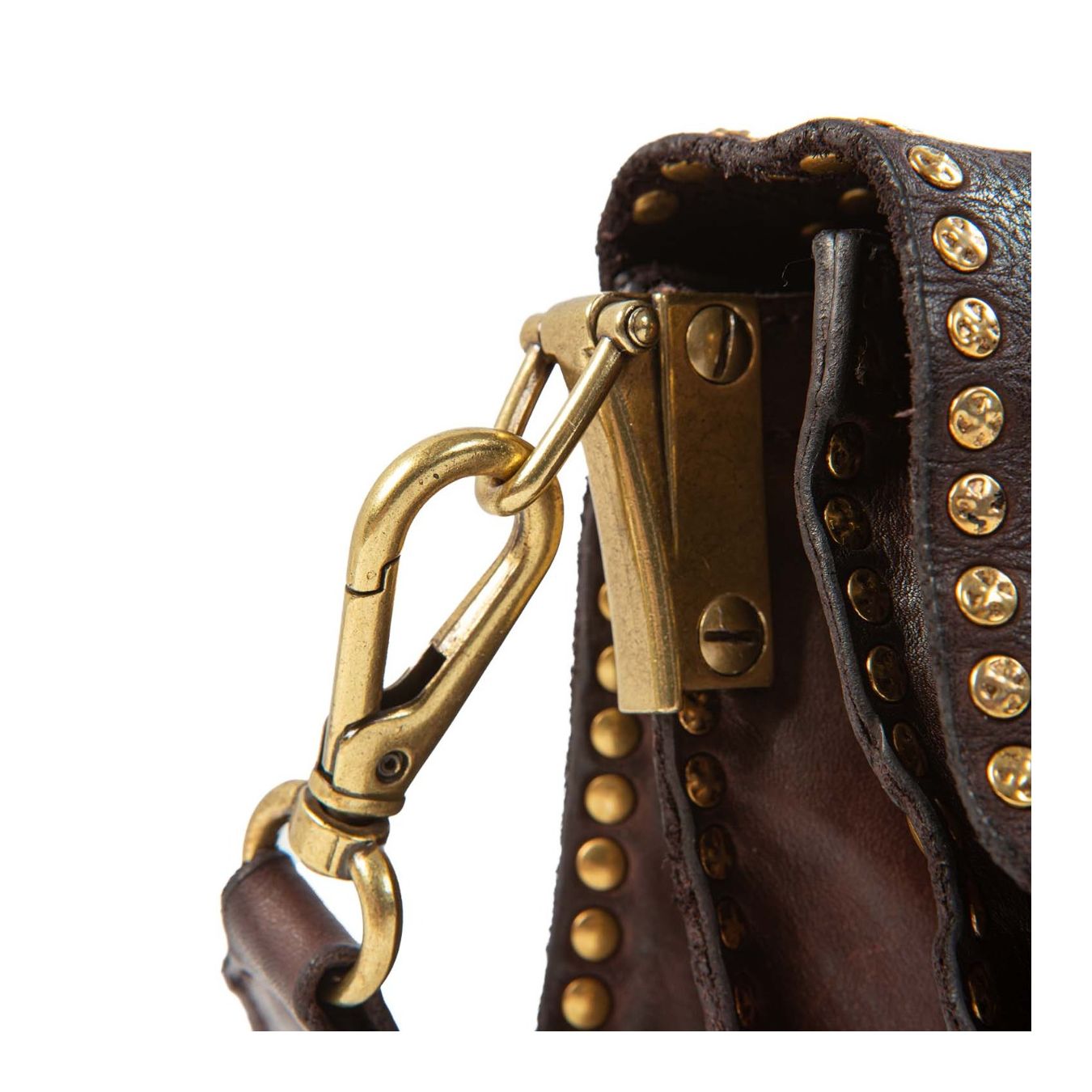 tracolla AGNESE con rivetti in pelle marrone gancio