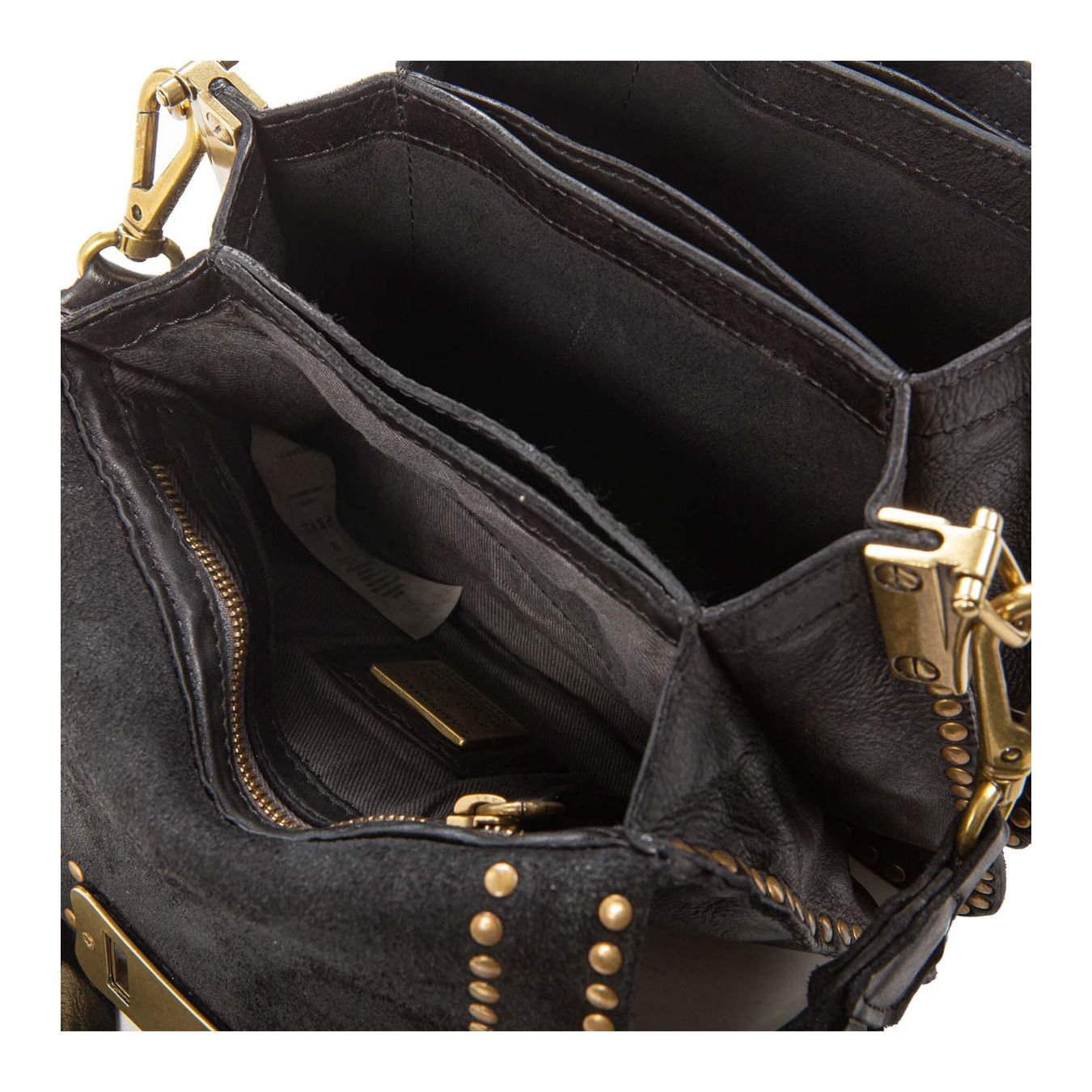 Tracolla AGNESE in pelle nera con rivetti interno