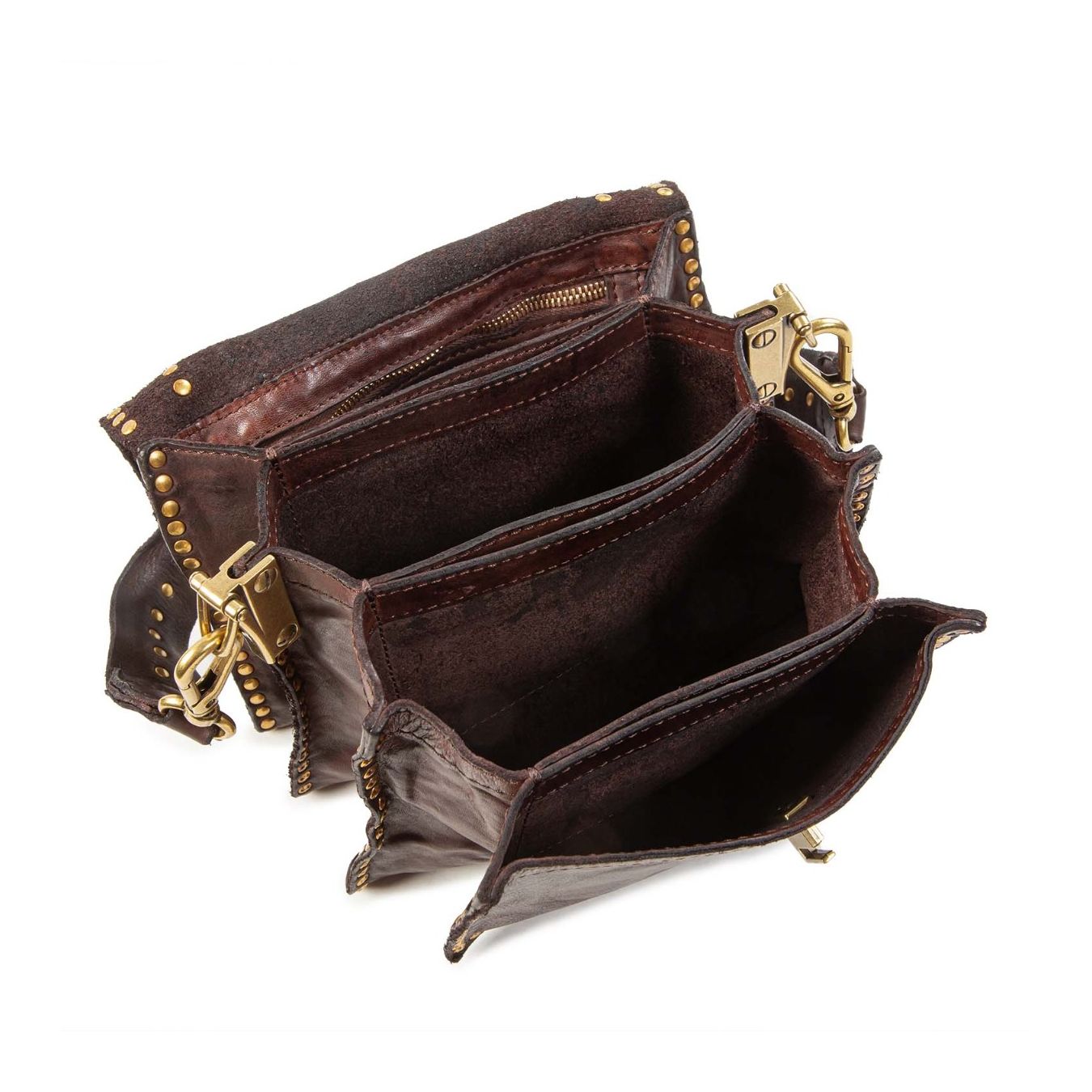 tracolla AGNESE con rivetti in pelle marrone interno