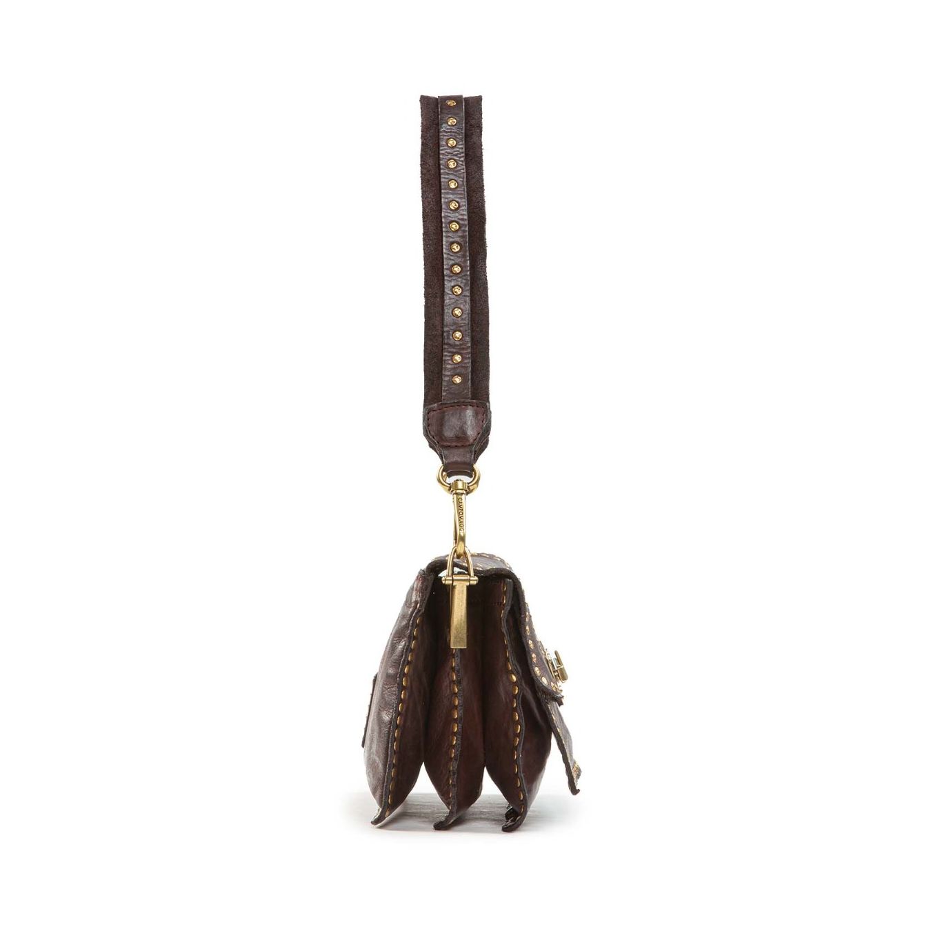 tracolla AGNESE con rivetti in pelle marrone profilo