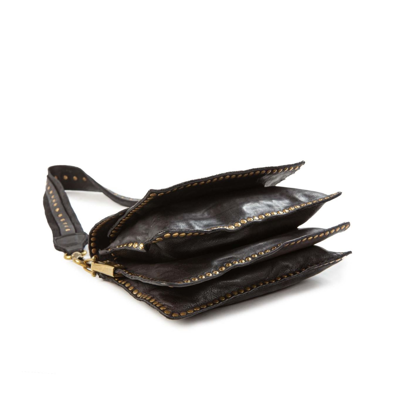 Tracolla AGNESE in pelle nera con rivetti sotto