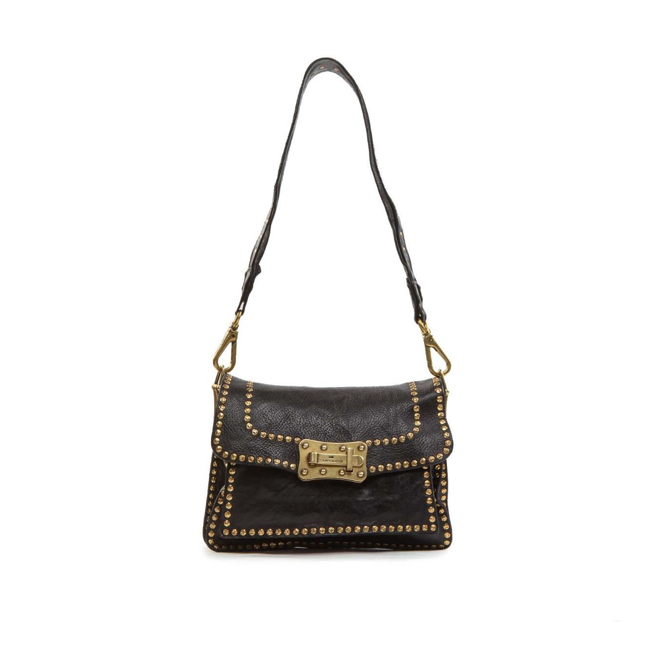 Tracolla AGNESE in pelle nera con rivetti