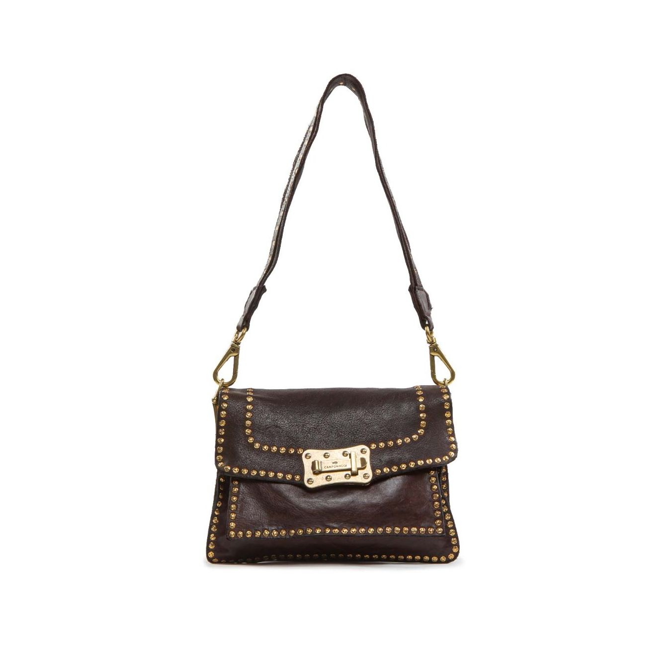 tracolla AGNESE con rivetti in pelle marrone