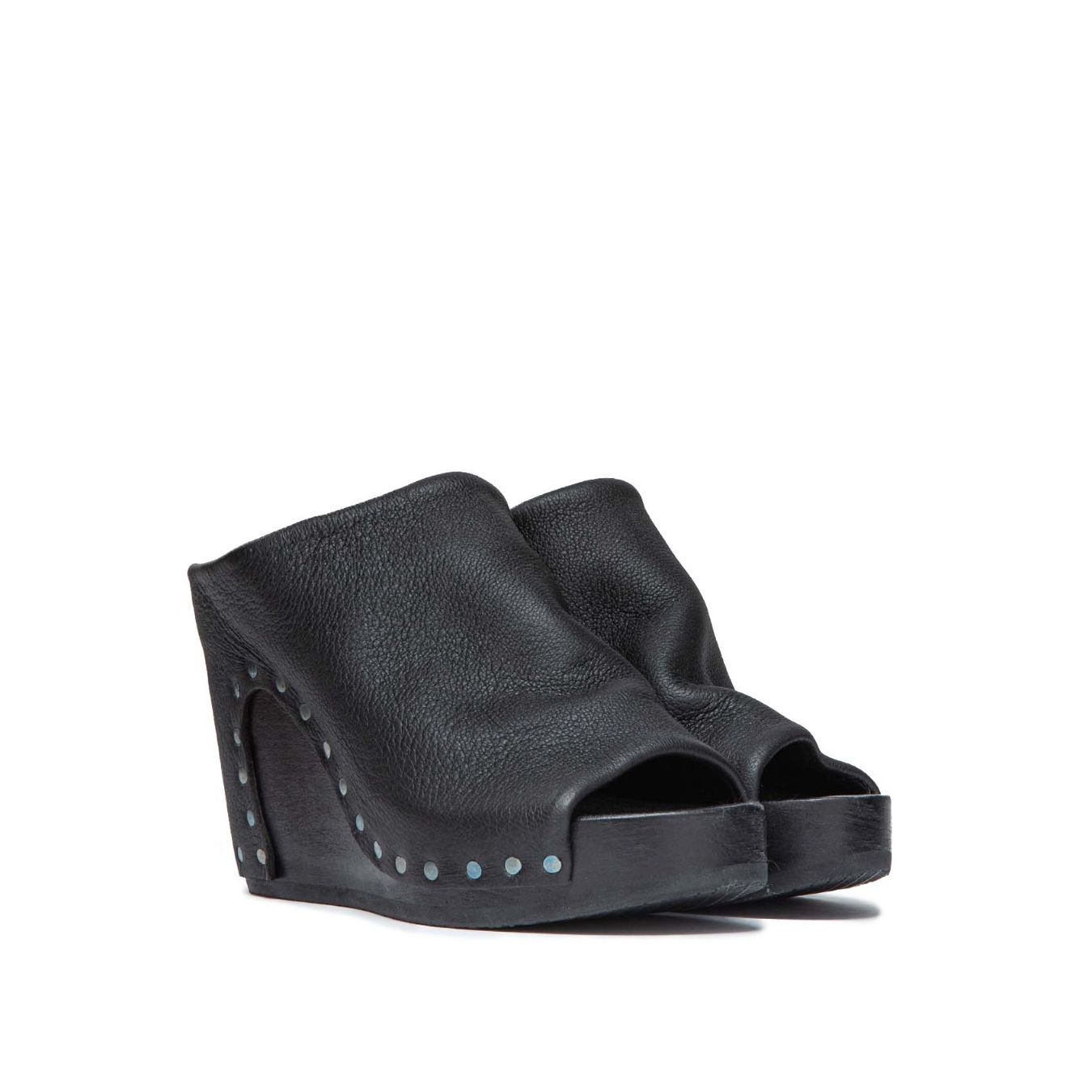 sabot HOLISTIC con zeppa in legno pelle nera