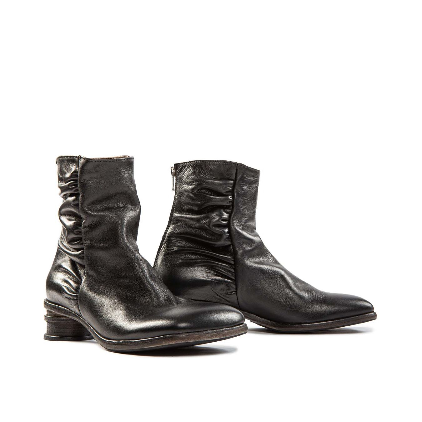 tronchetti arricciati tacco tondo nero profilo