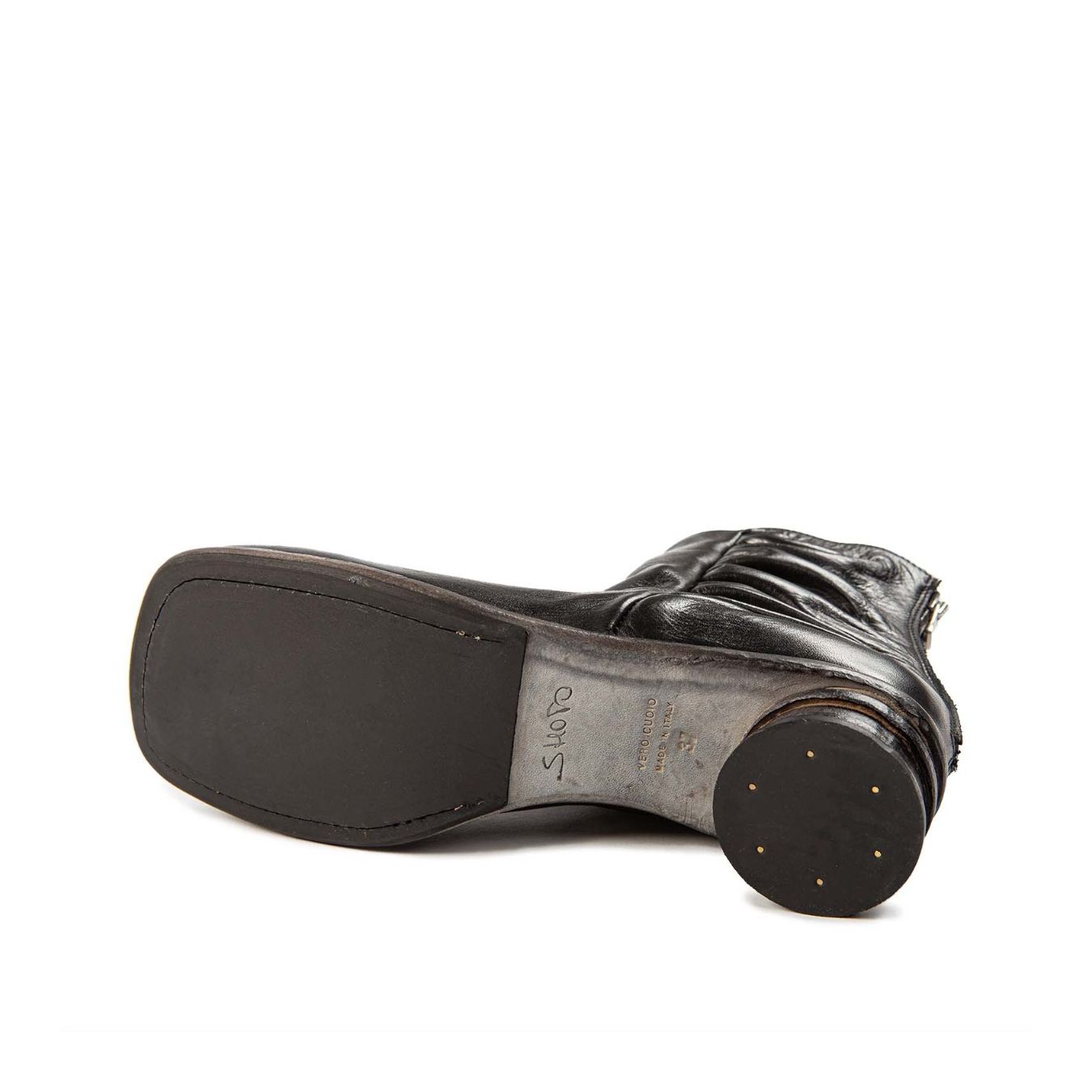 tronchetti arricciati tacco tondo nero suola