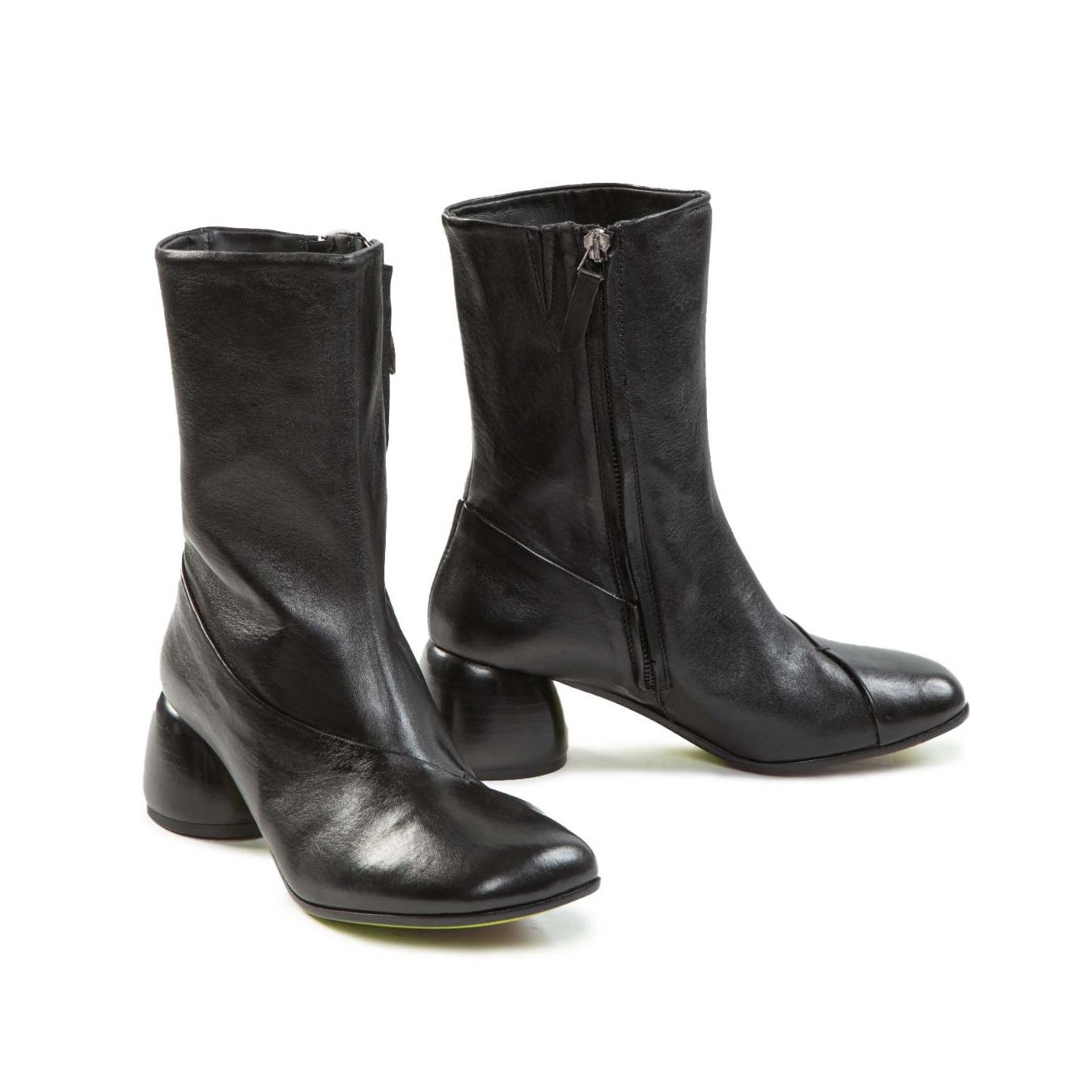 tronchetti con mezzo tacco tondo in pelle nera  zip