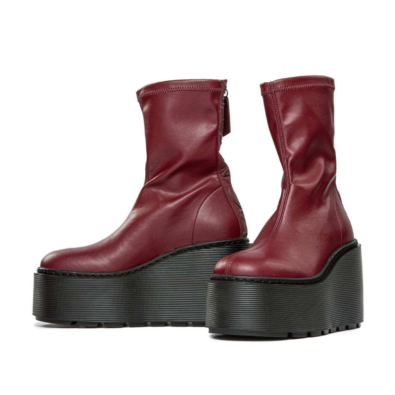 tronchetti con zeppa in pelle bordeaux