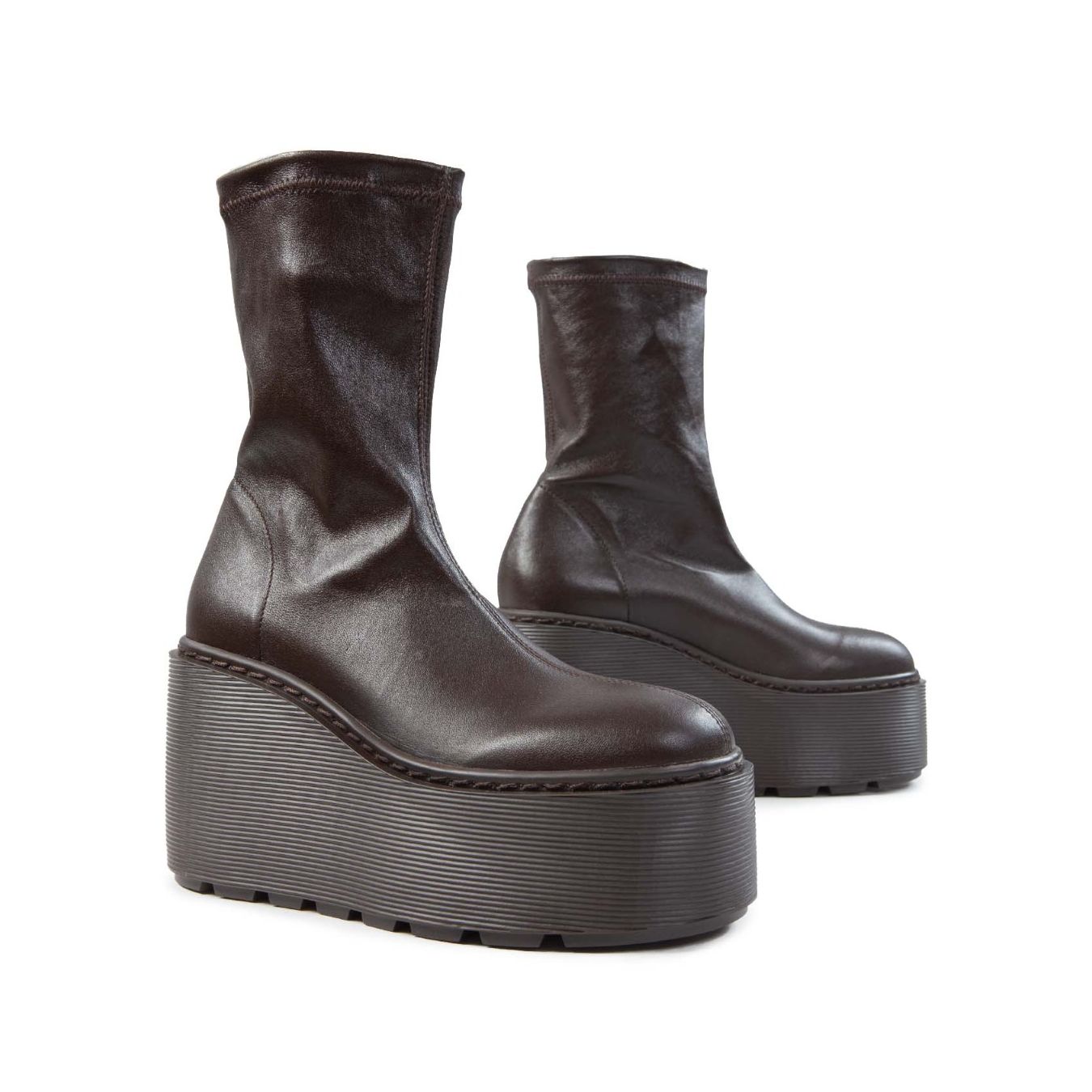 vic matie tronchetti con zeppa in pelle dark brown lato