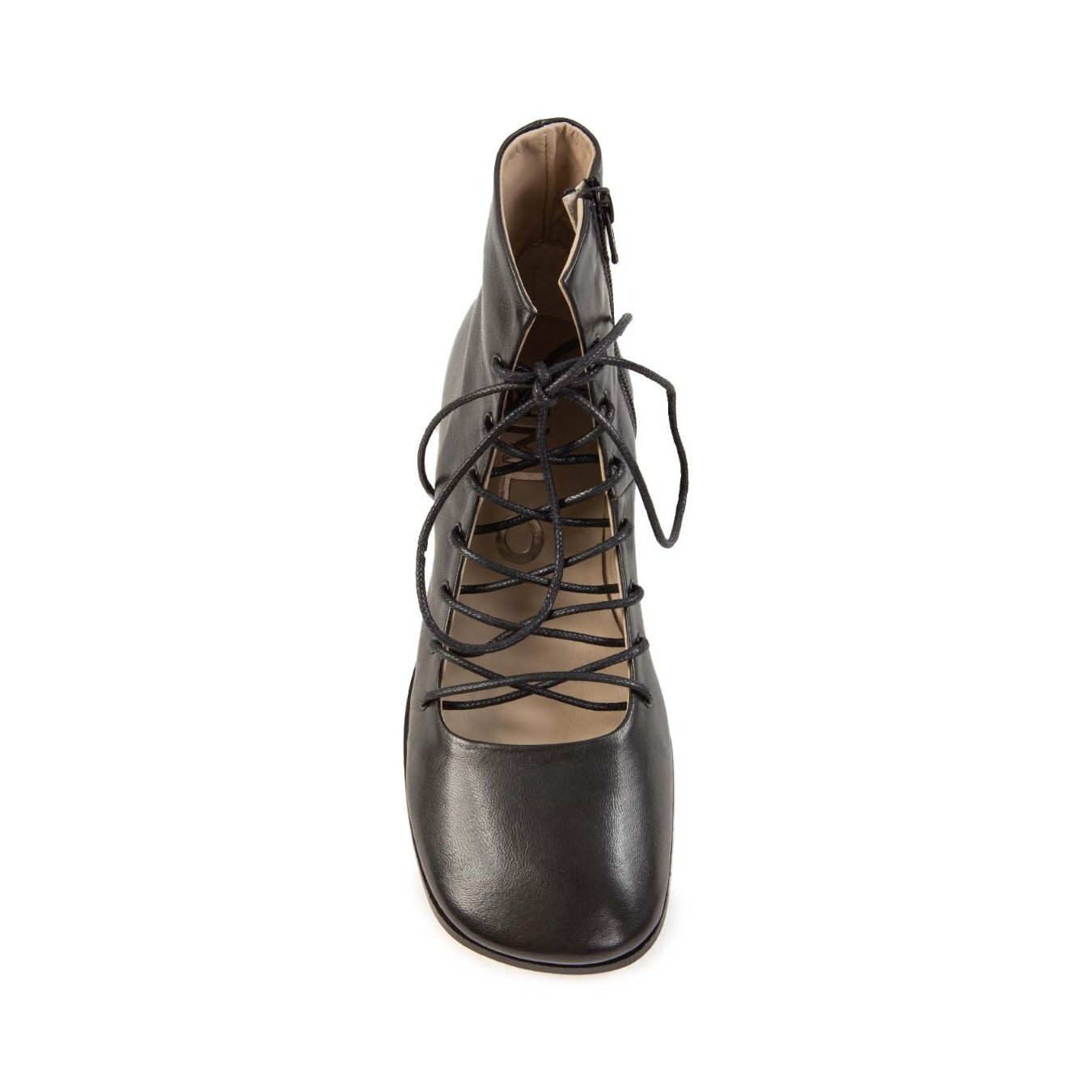 tronchetto con lacci in pelle nera donna