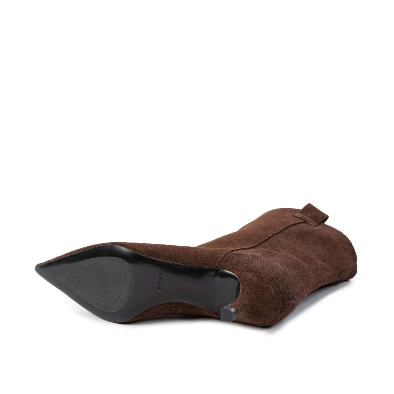 tronchetti tacco stiletto in camoscio marrone suola
