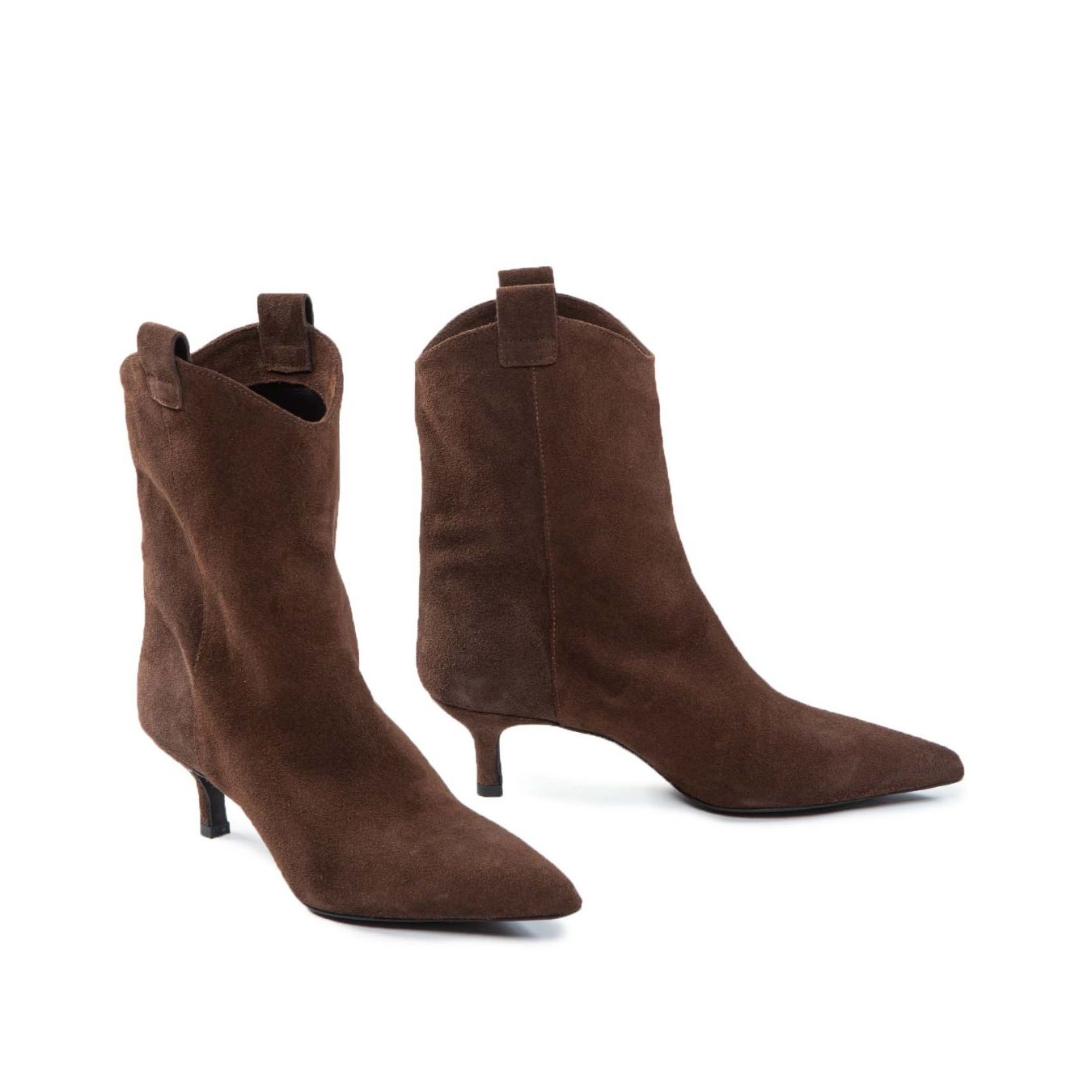 tronchetti tacco stiletto in camoscio marrone lato