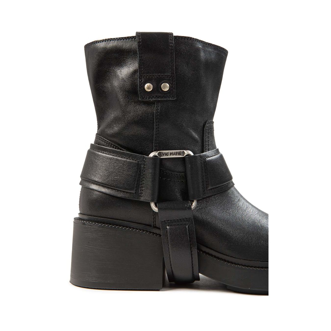 vic matie biker con gancio in metallo in pelle nera fibbia