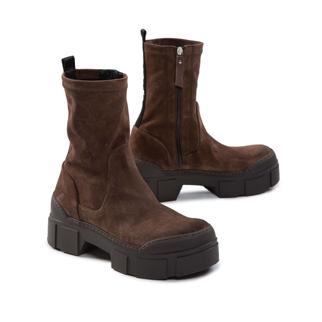 vic matiè biker in camoscio stretch marrone lato