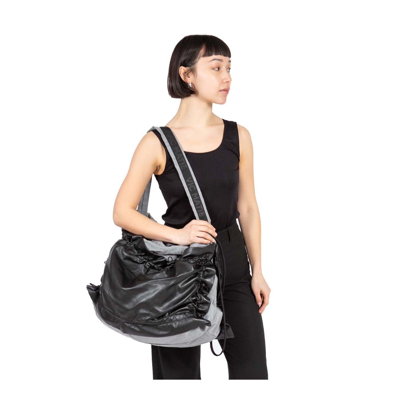 Vic Matie Shopper Zaino Denim Grigio e Pelle Nera