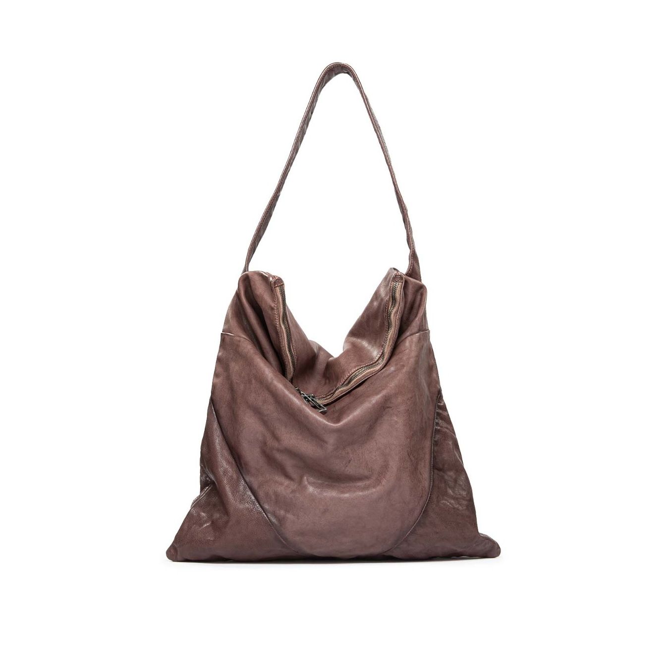 shopper violante in pelle marrone