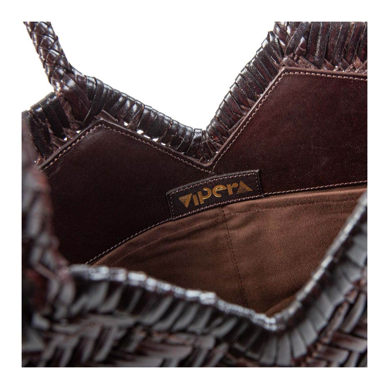 vipera shopper NERUDA in pelle intrecciata cioccolato  interno