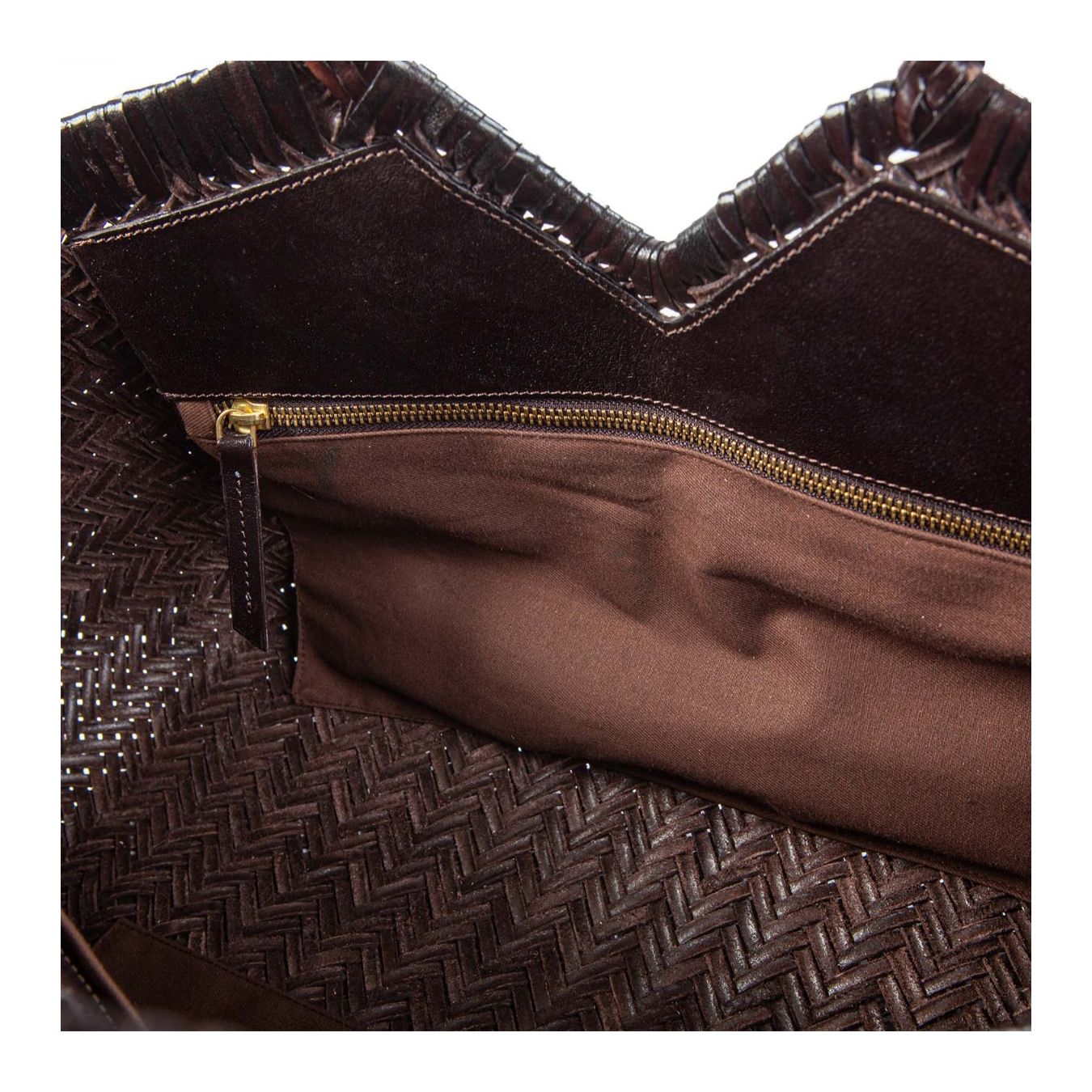 vipera shopper NERUDA in pelle intrecciata cioccolato  tasca interna