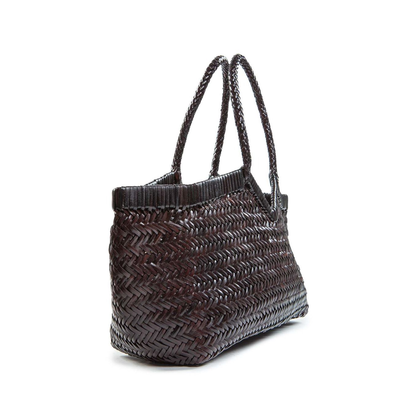 vipera shopper NERUDA in pelle intrecciata cioccolato  profilo