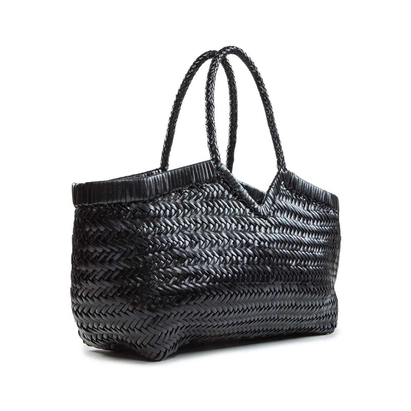 shopper NERUDA in pelle intrecciata nero lato