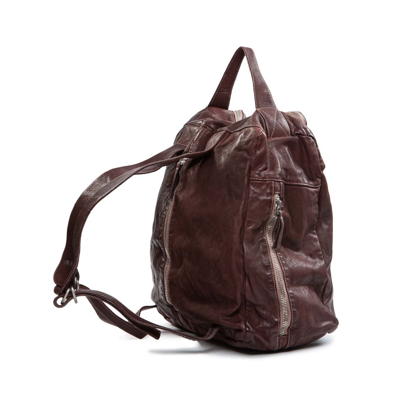 zaino TIZIANO in pelle marrone lato