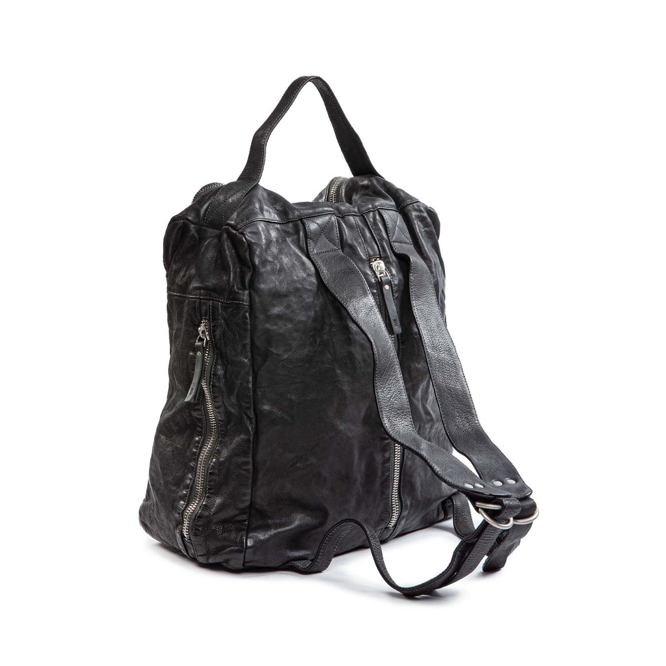 zaino TIZIANO in pelle nera dietro