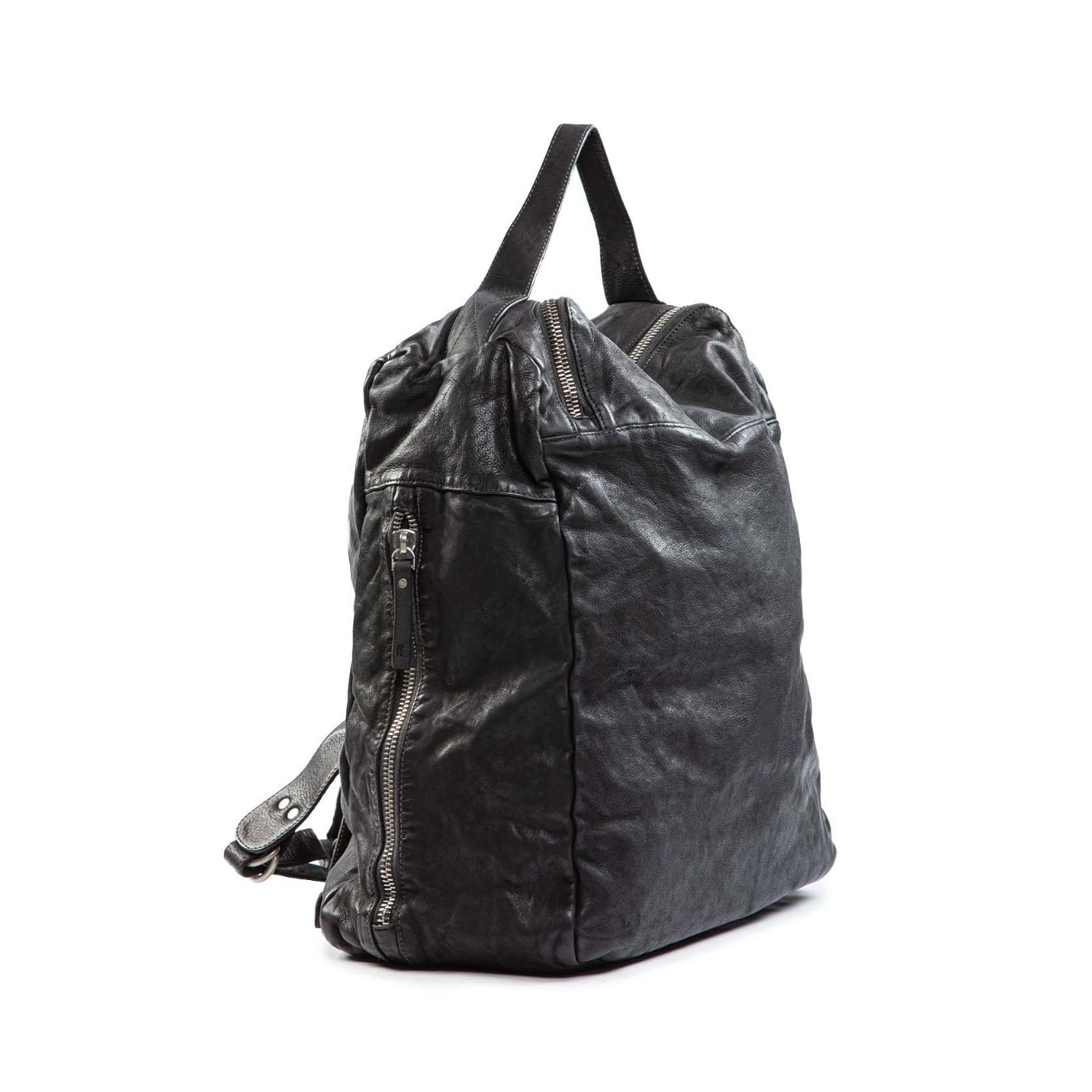 zaino TIZIANO in pelle nera lato