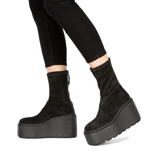 tronchetti con zeppa in camoscio nero 