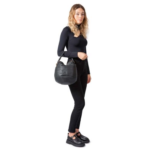 secchiello zip around in pelle nera