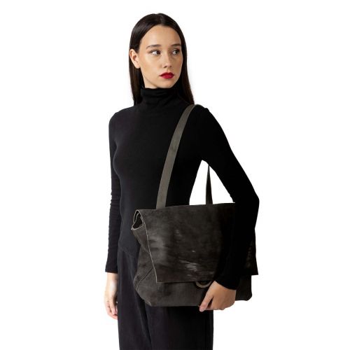 cartella SHOULDER L in pelle grigia 