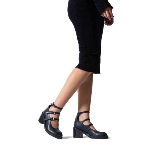 bebe con fibbie in pelle blu