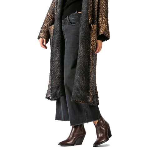 texano con scollo V in pelle marrone